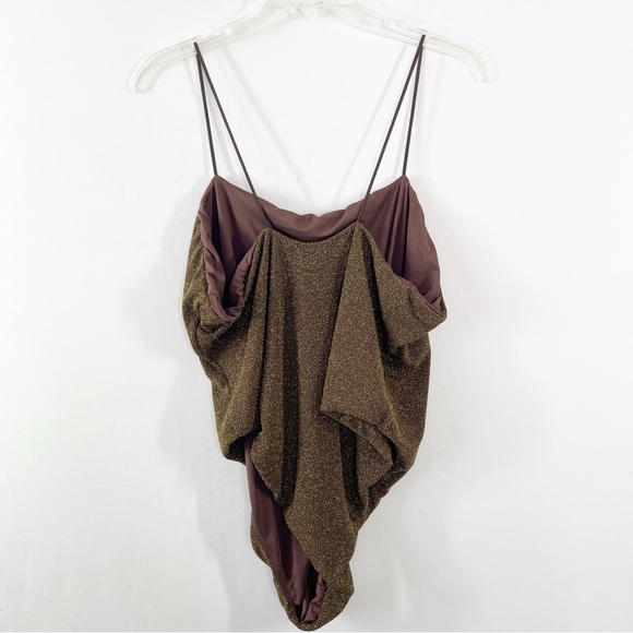 Good American Bodysuit Brown Gold Metallic Sleeveless Spaghetti Straps Size 8 - Picture 5 of 7